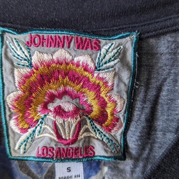 Johnny Was Shirt Plaid Navy Blue Ona Raglan Floral Tee Top Bamboo Red - Picture 5 of 8